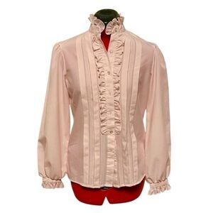 Vintage Separates by Donnkenny Pink Ruffled Button Down Women's Shirt Size 10.